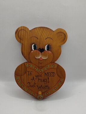 Vintage Hand-Painted Wooden Bear Wall Hook - Brown